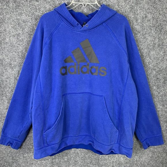 Adidas Big Logo Hooded Sweatshirt Royal Blue Pullover Heavy Warm Size 2XL - Picture 2 of 13